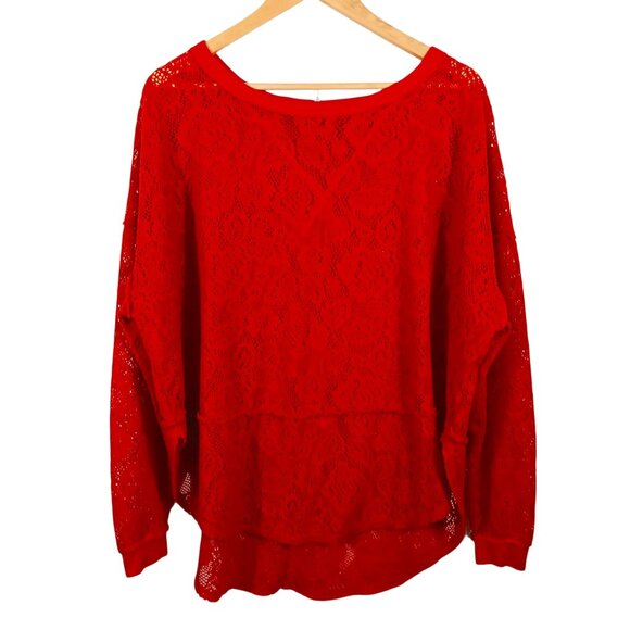 Free People Tops - Free People, Red Long Sleeve Top, Open Knit, Oversized, Size MED, Lt. Wt., Soft